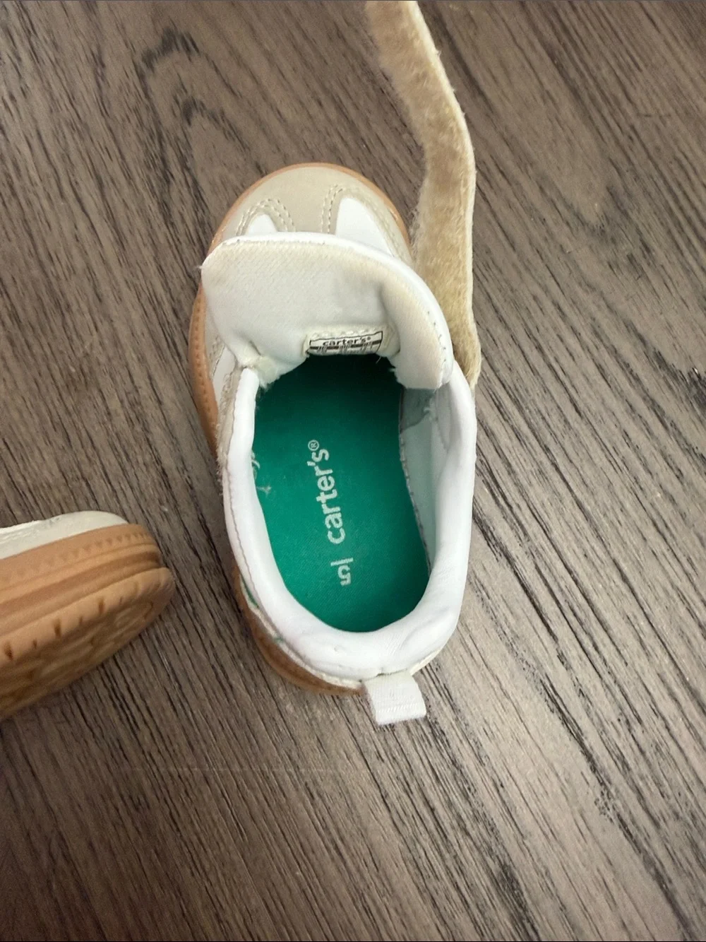 Carter's White & Beige Kids Velcro Sneakers with Green Insole